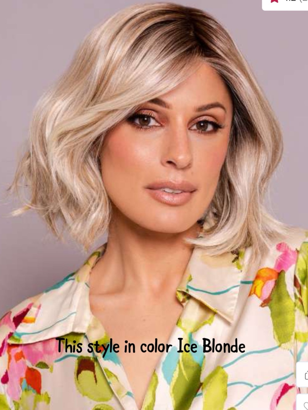 Mira wig by Amore in Ice Blonde Unrooted lace front hand tied wavy bob wig
